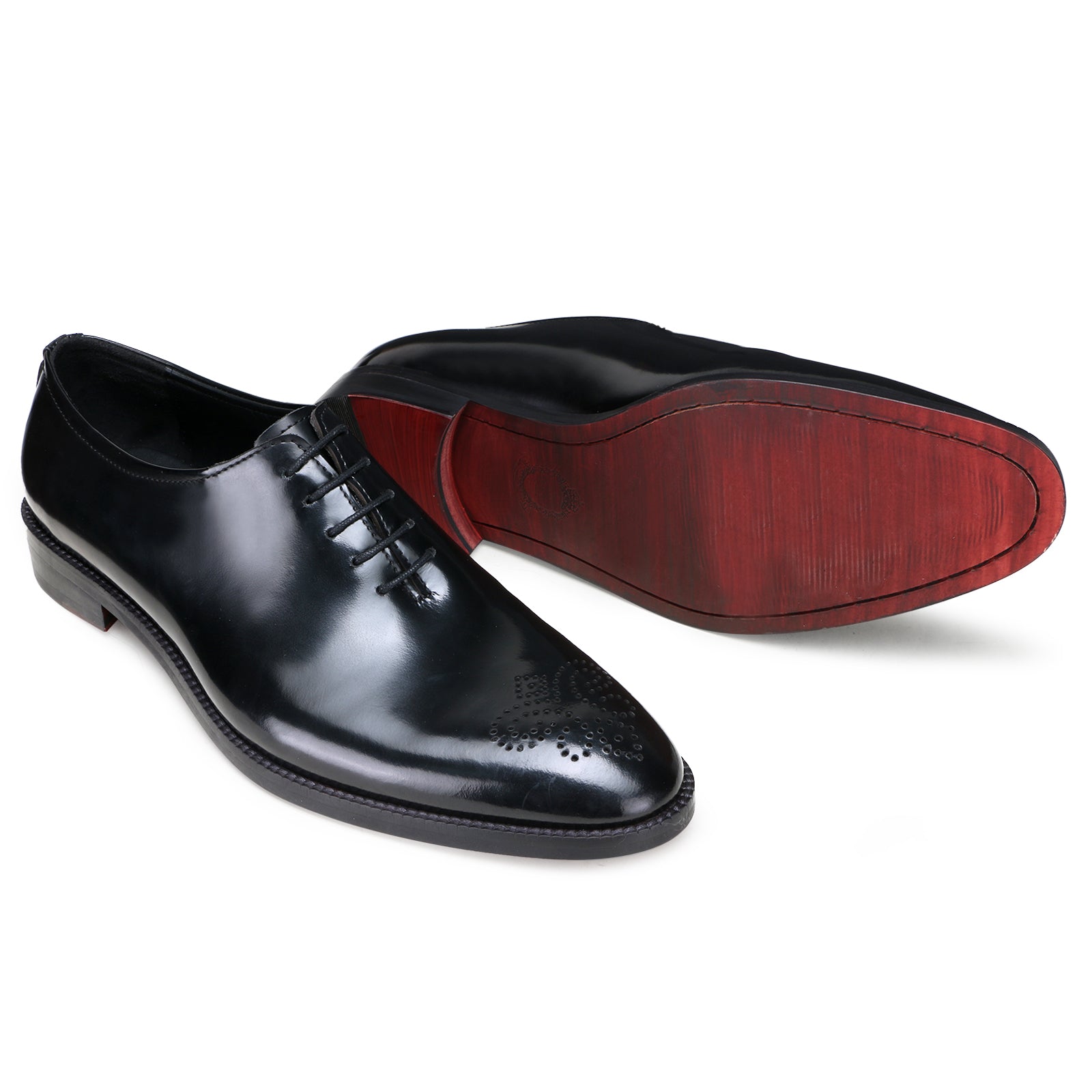 Medallion Wholecut Oxfords in Black