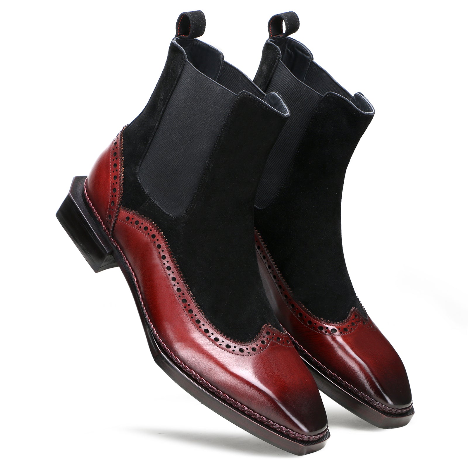 Northcrest Wingtip Chelsea Boots with Taper Toe in Wine