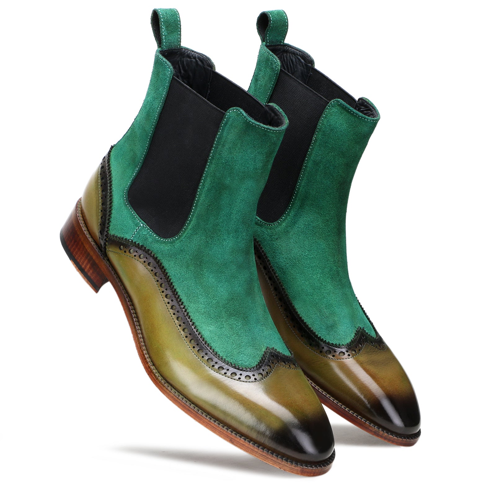 Ashcroft Chelsea Boots with Taper Toe in Olive-Green