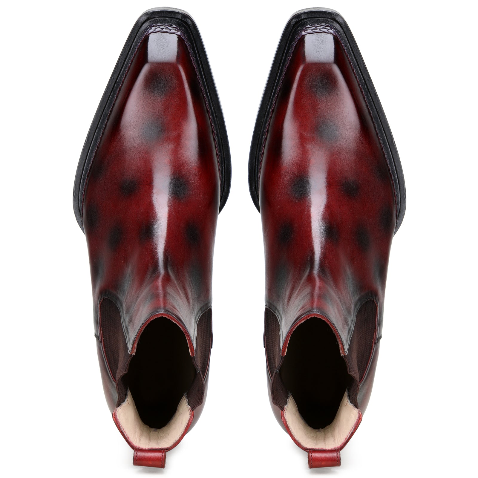 Ironvale Chelsea Boots with Taper Toe and Espadrille Jute Welt in Brown-Burgundy