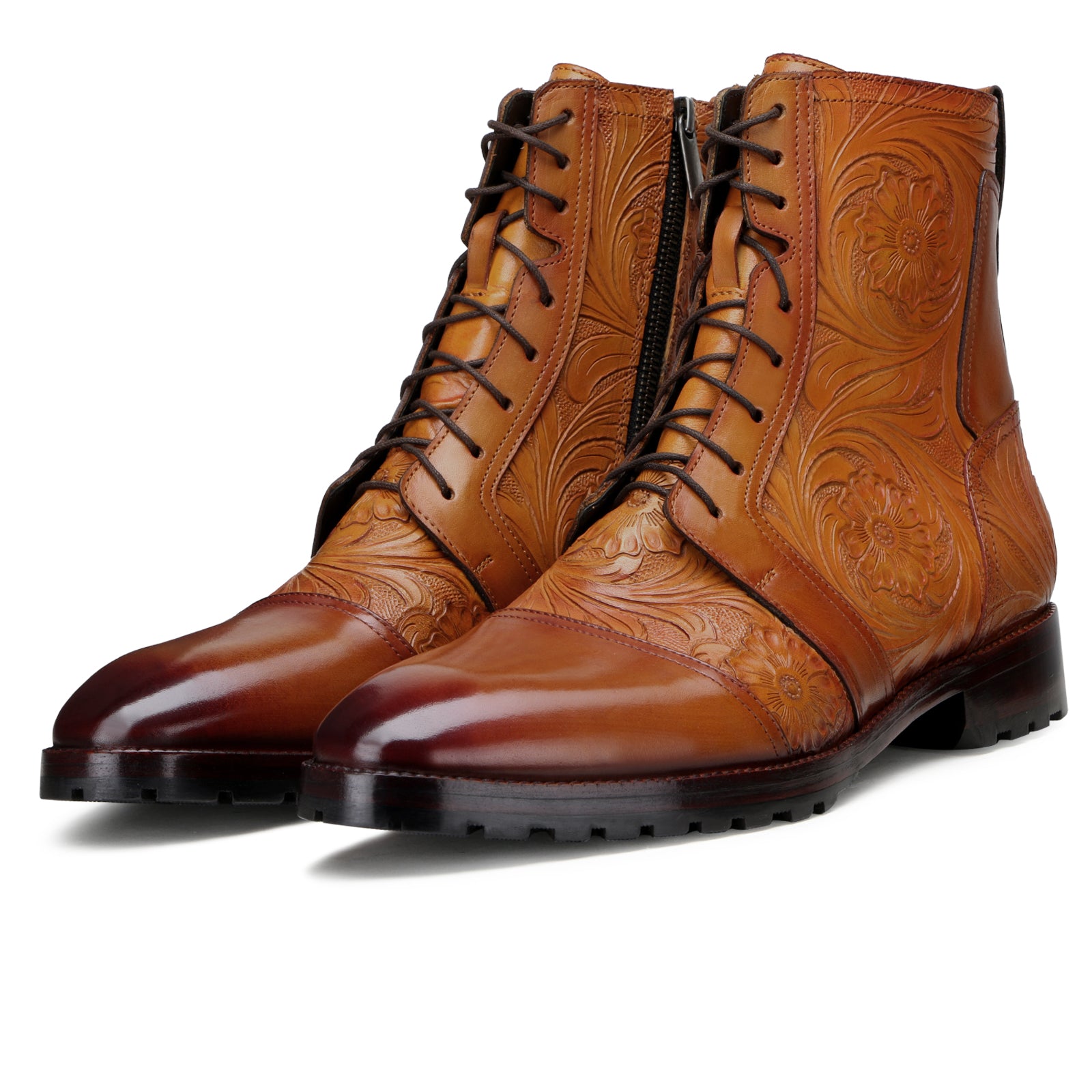 Handtooled florentine dress boot in tan