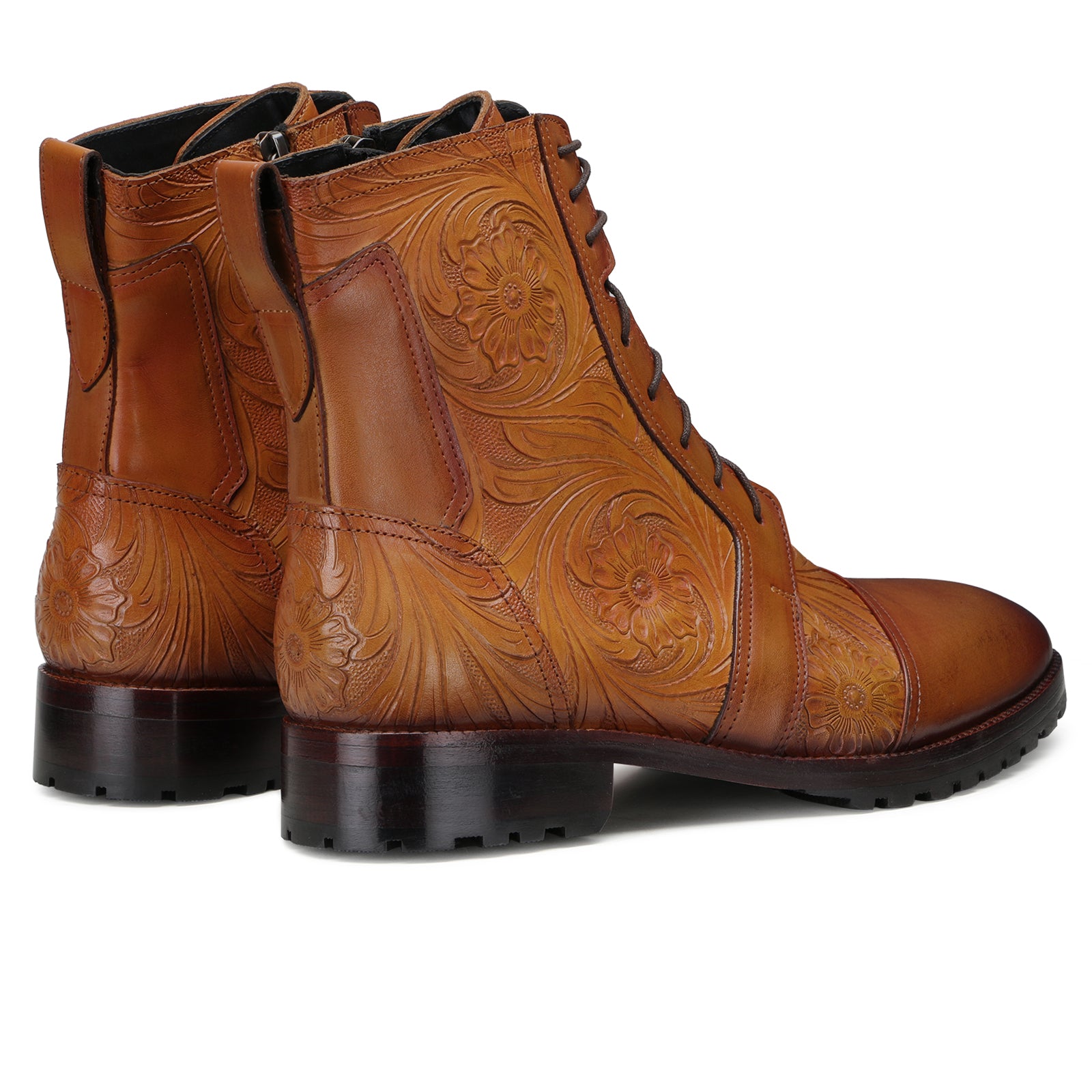 Handtooled florentine dress boot in tan