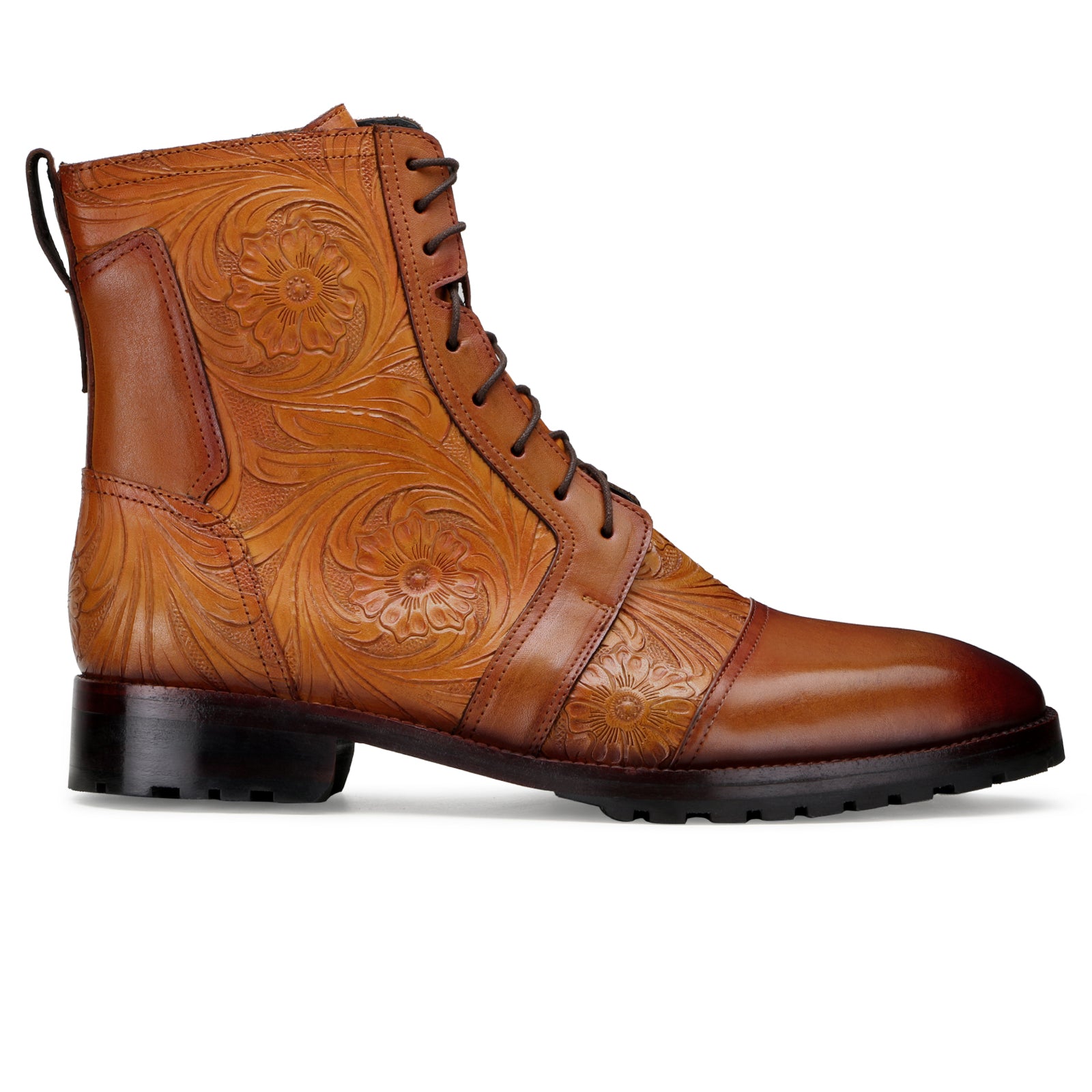 Handtooled florentine dress boot in tan