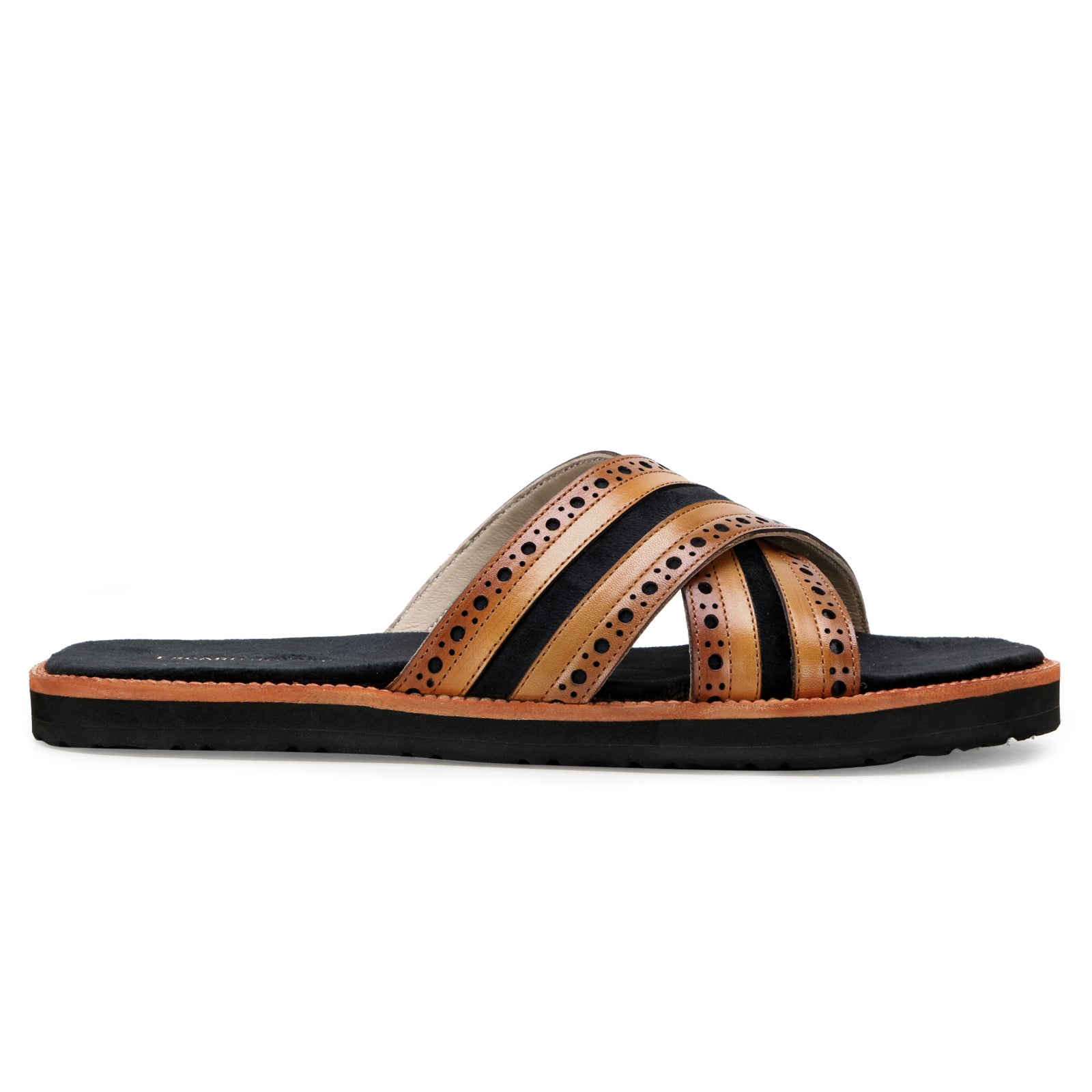 The Veneto Crossband Sliders in Tan-Black