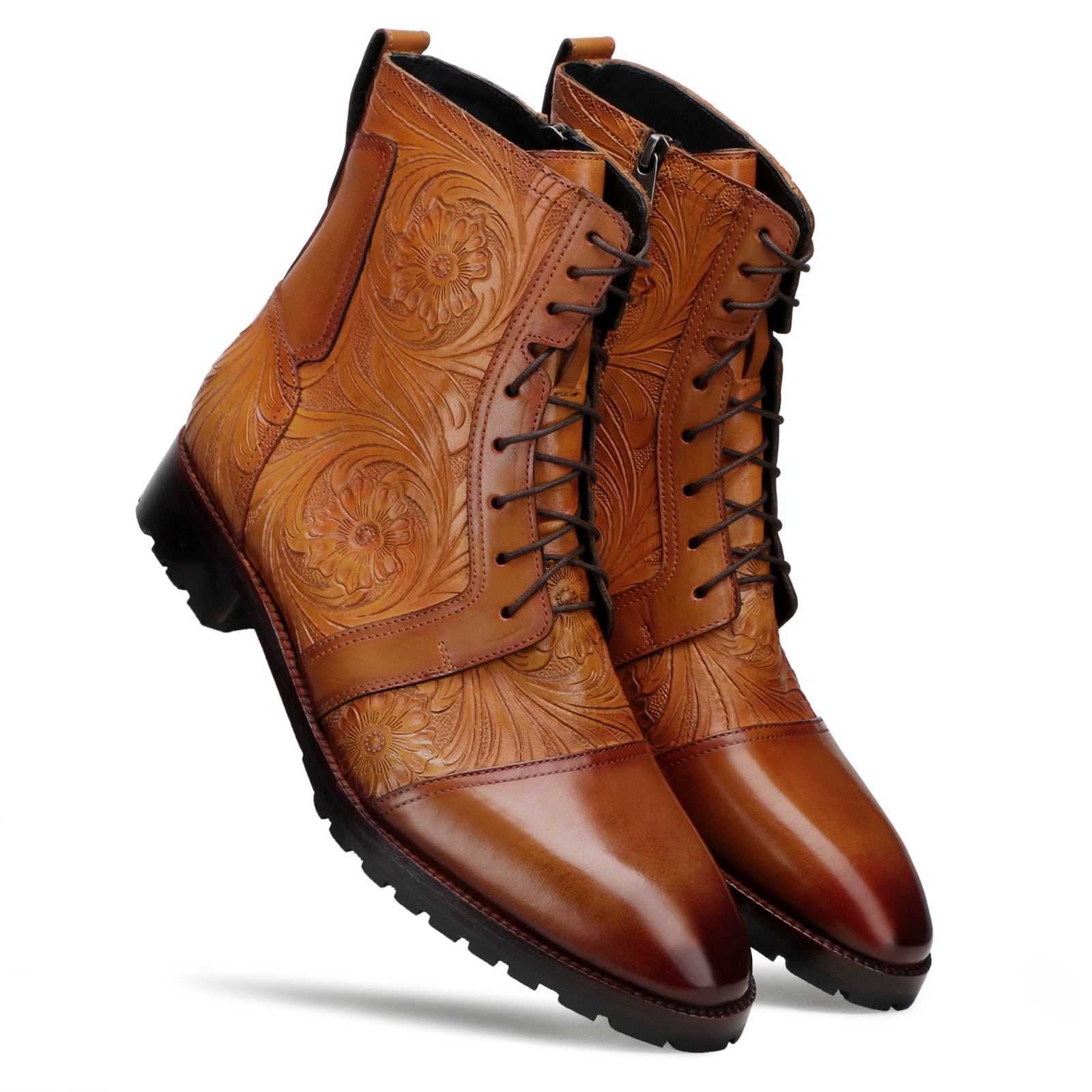 Handtooled florentine dress boot in tan