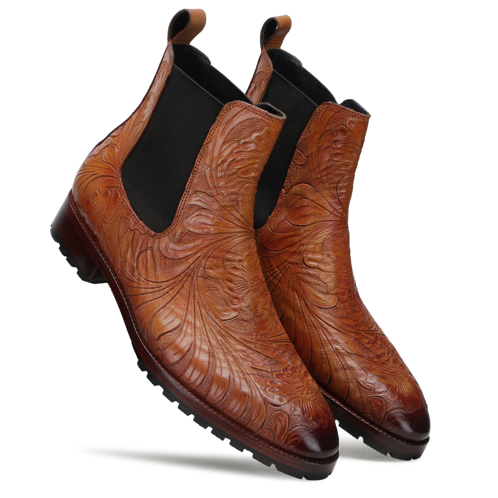 HANDTOOLED FLORENTINE CHELSEA BOOT IN COGNAC