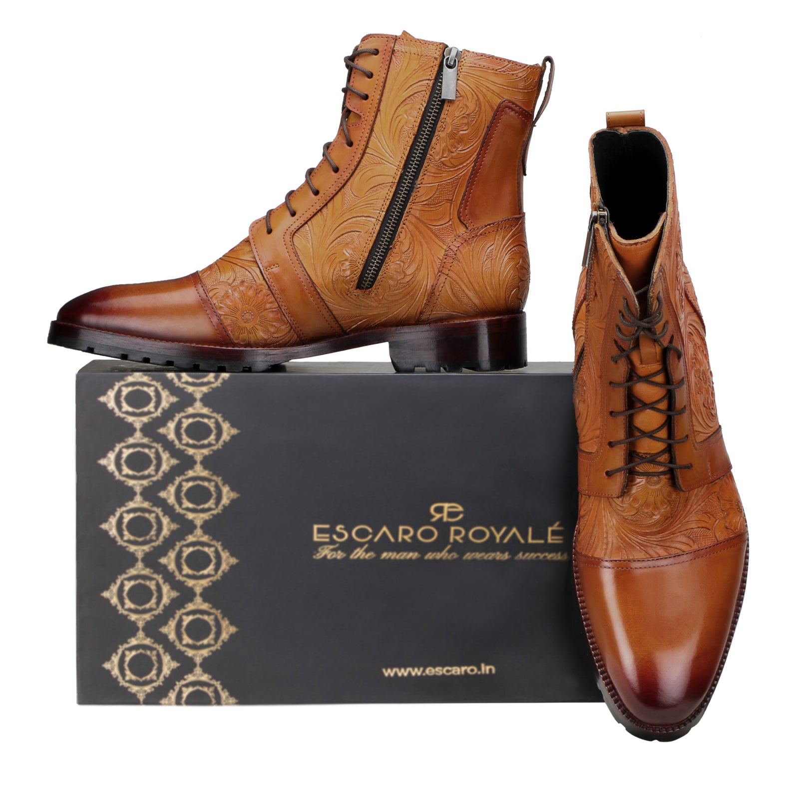 Handtooled florentine dress boot in tan