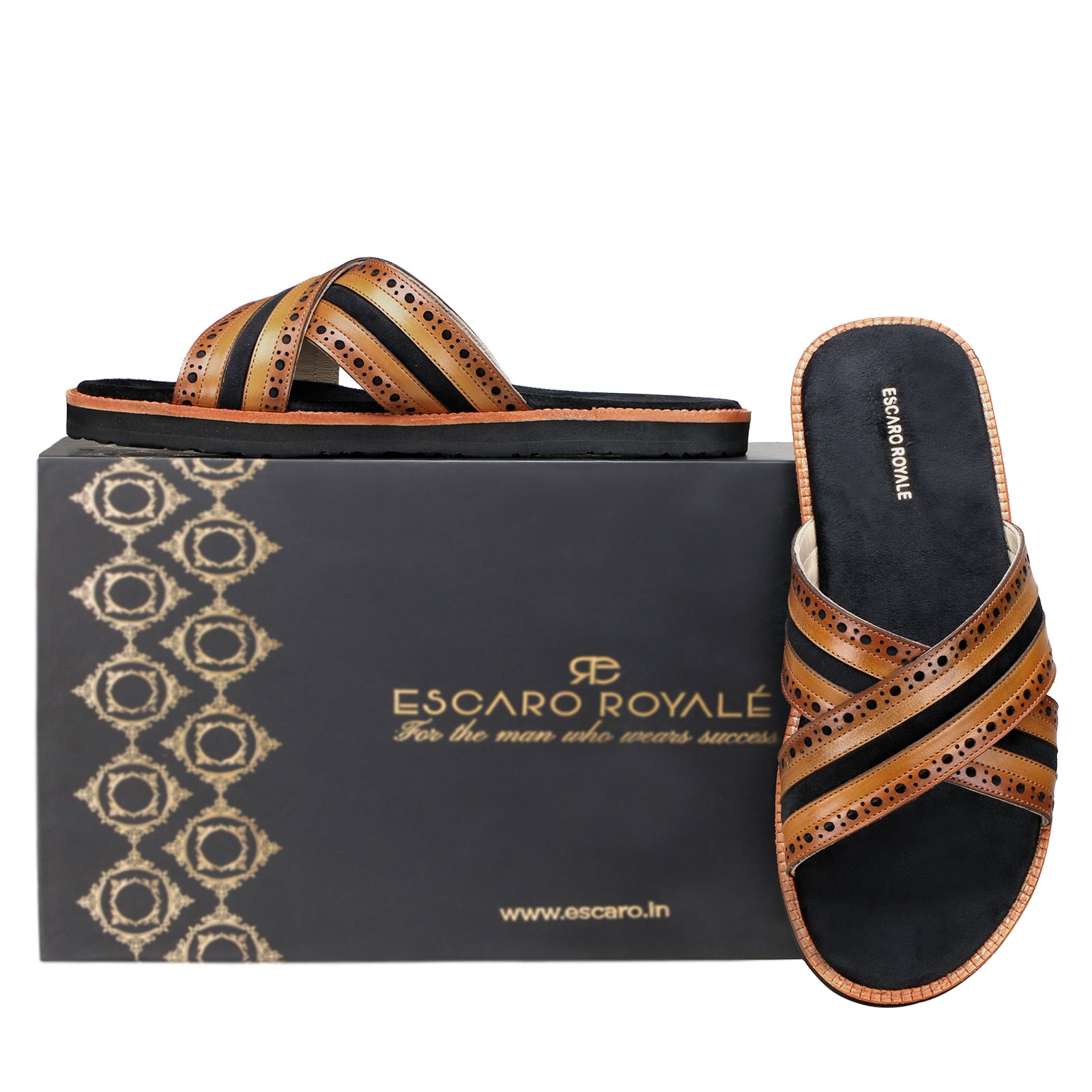 The Veneto Crossband Sliders in Tan-Black