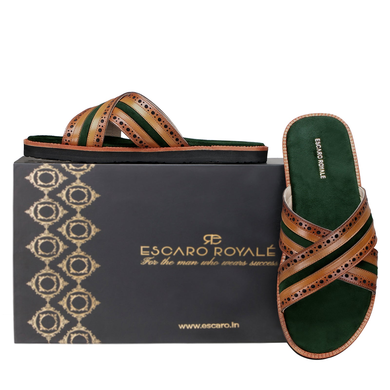 The Veneto Crossband Sliders in Tan-Green