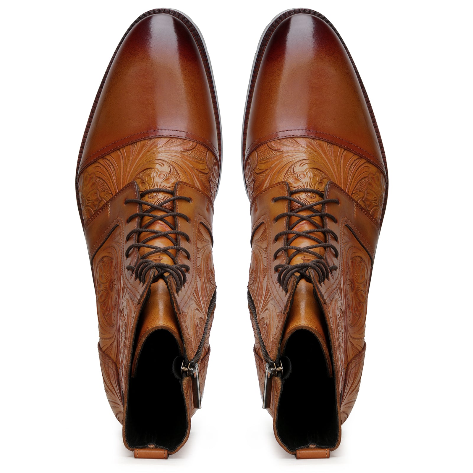 Handtooled florentine dress boot in tan