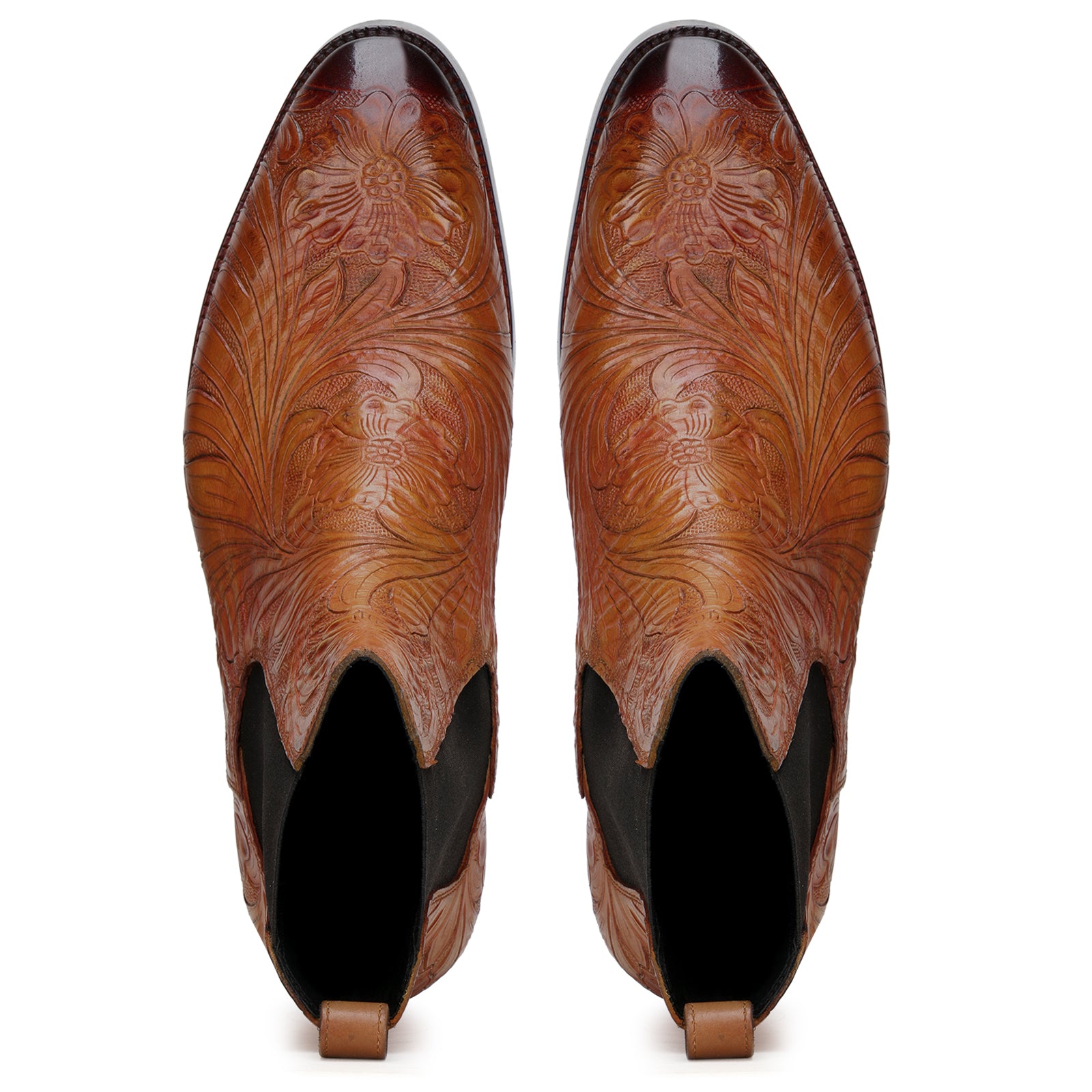 HANDTOOLED FLORENTINE CHELSEA BOOT IN COGNAC