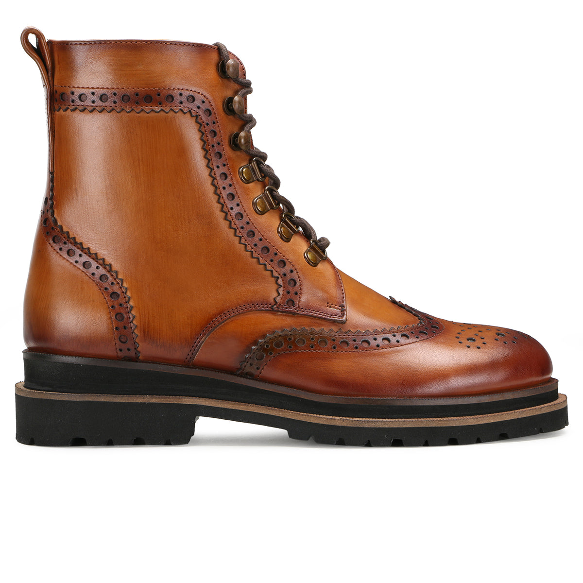 Edward Zipper+Laceup Brogue Boots in Cognac Tan - men's leather shoes, view 4