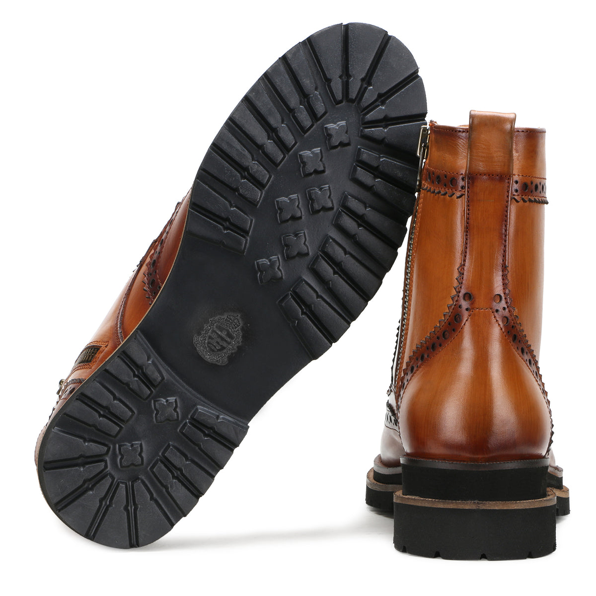 Edward Zipper+Laceup Brogue Boots in Cognac Tan - men's leather shoes, view 2