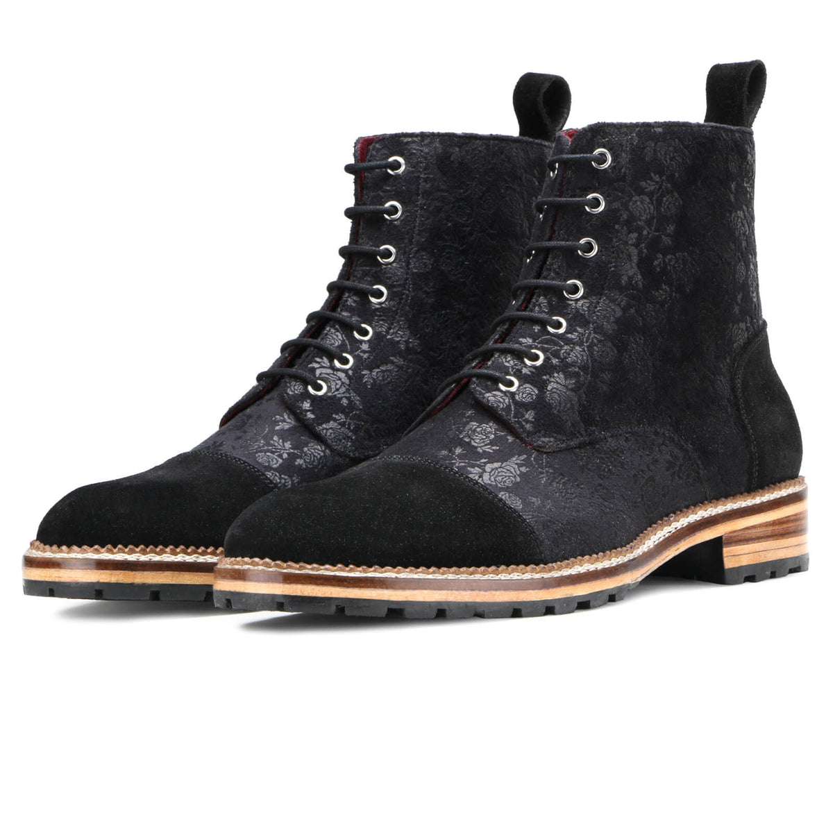 Jose Printed Laceup Boots - Black With Suede / sale