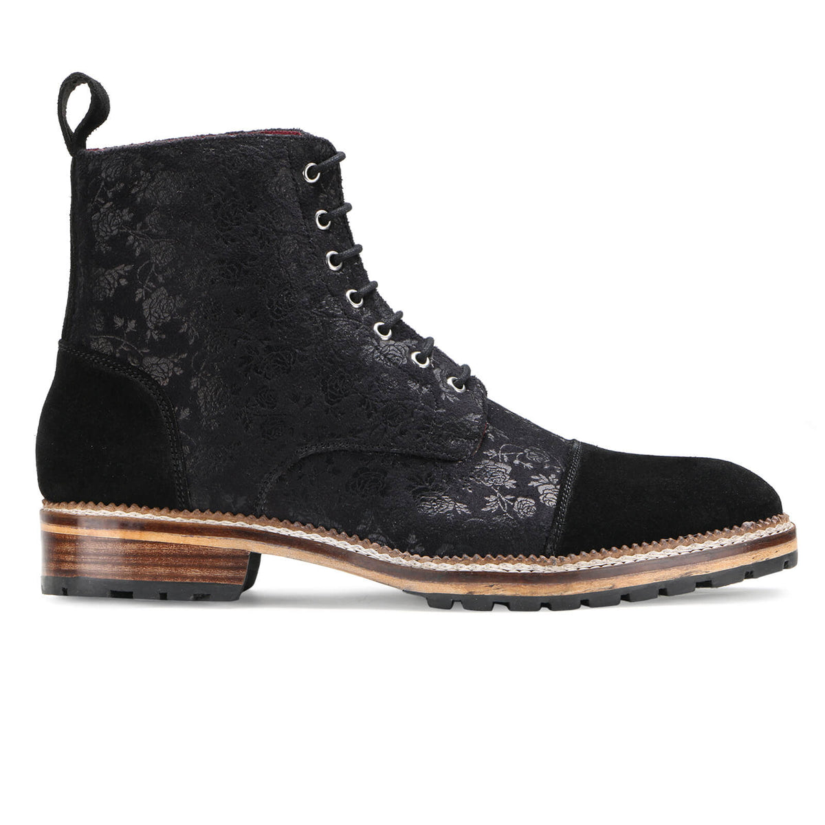 Jose Printed Laceup Boots - Black With Suede / sale