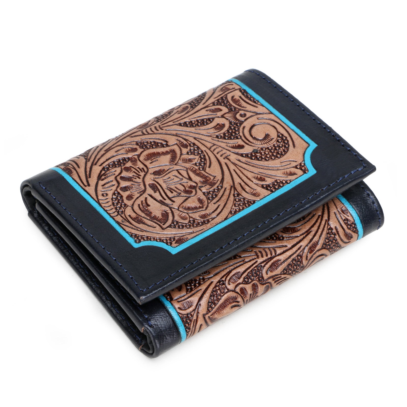 The ZURICH Hand-Tooled Leather Tri-Fold Wallet