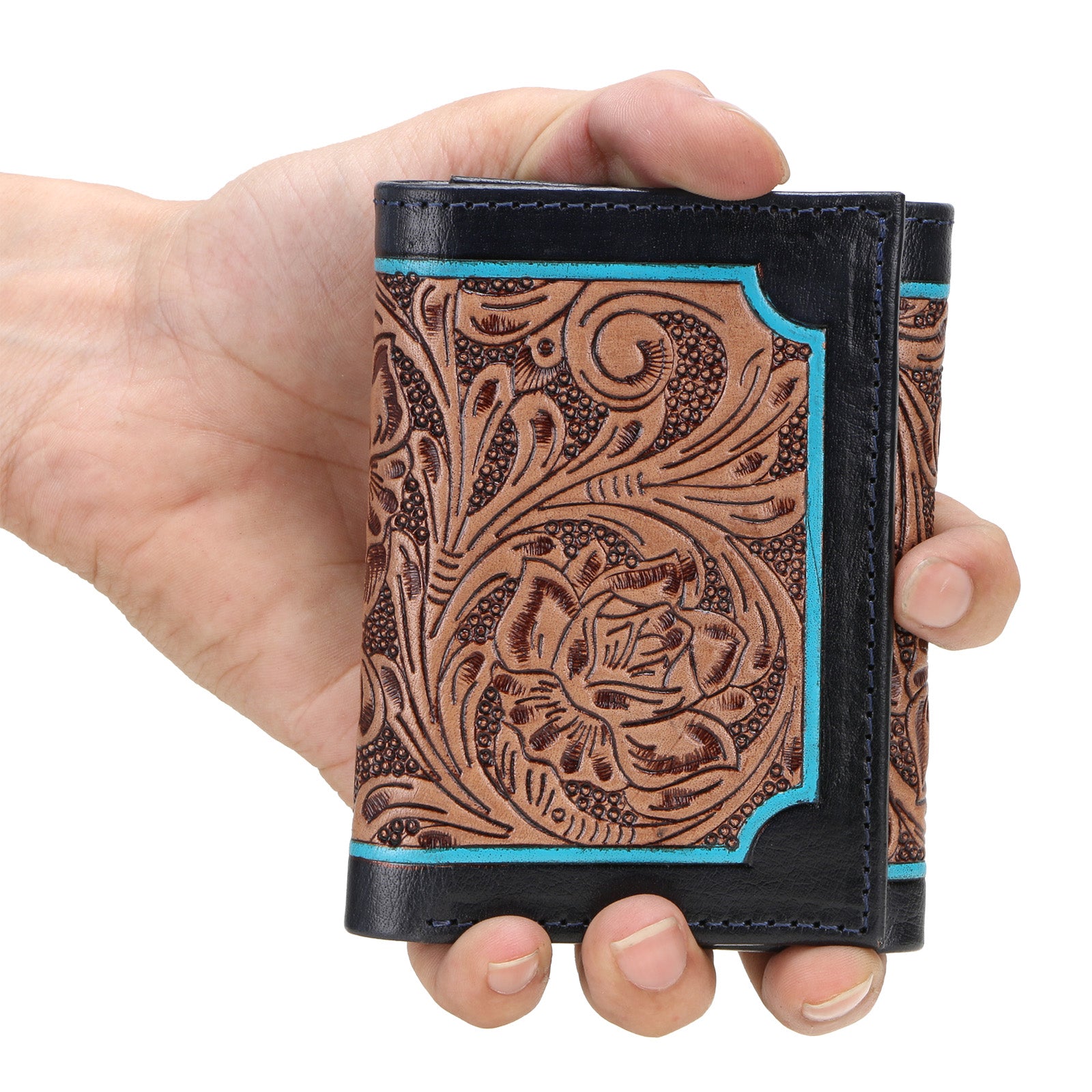 The ZURICH Hand-Tooled Leather Tri-Fold Wallet