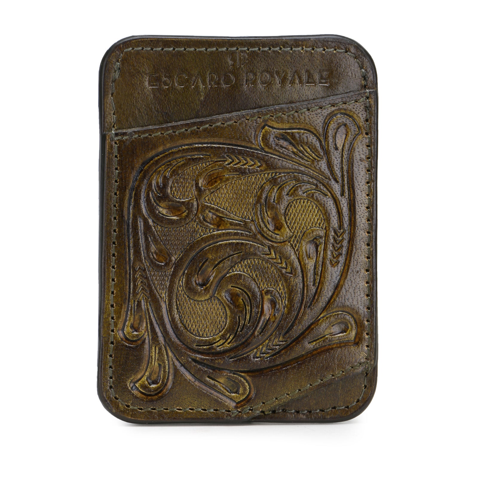 The ATHENS Hand-Tooled Leather Cash Card Holder in Blue