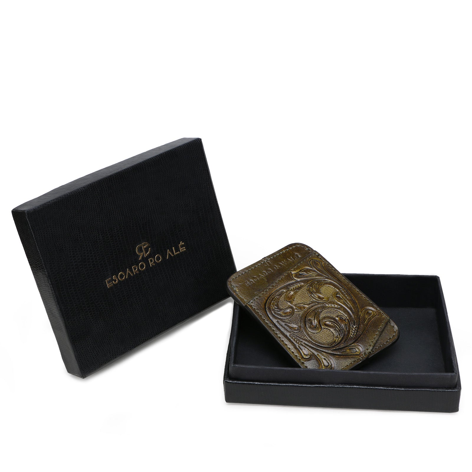The ATHENS Hand-Tooled Leather Cash Card Holder in Blue