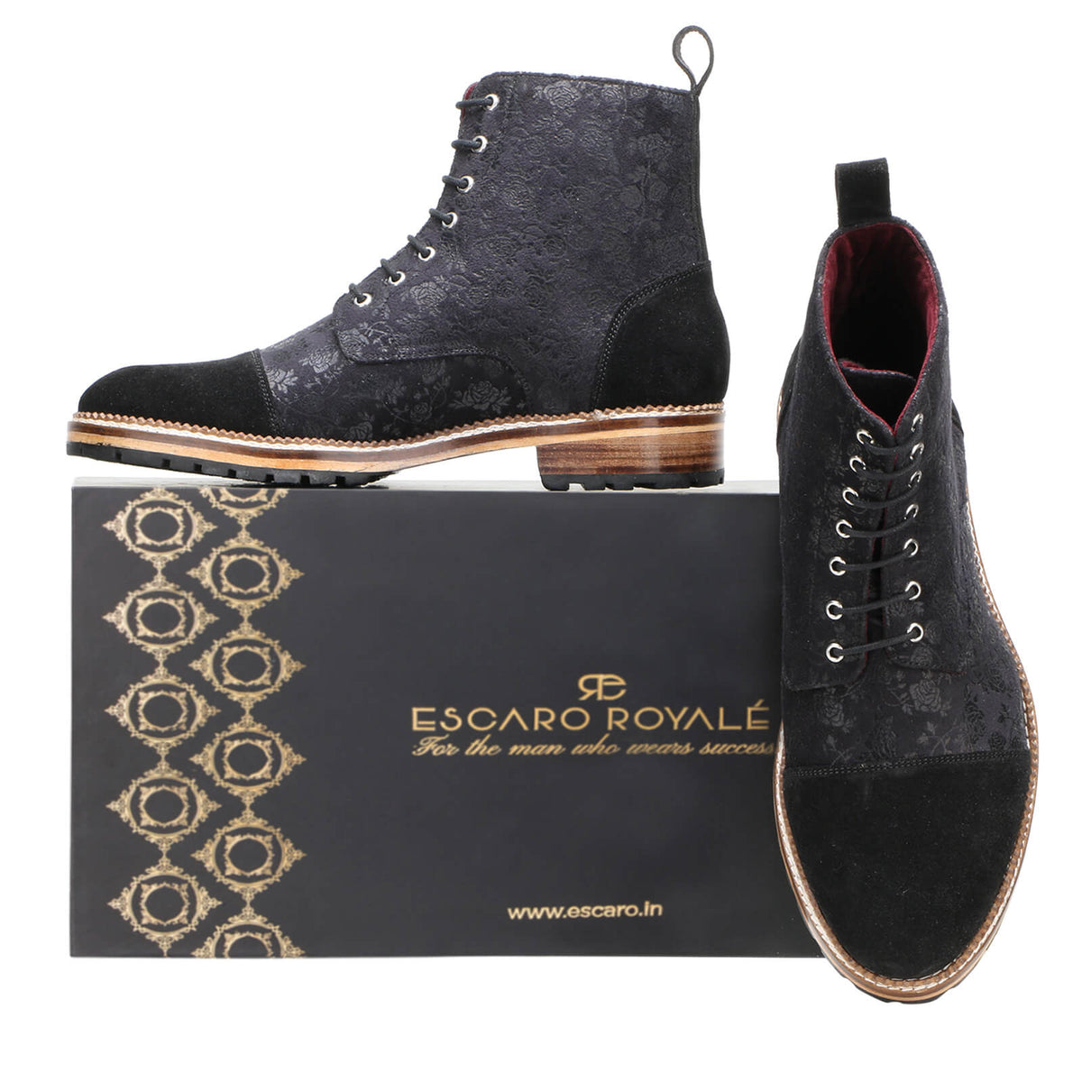 Jose Printed Laceup Boots - Black With Suede / sale