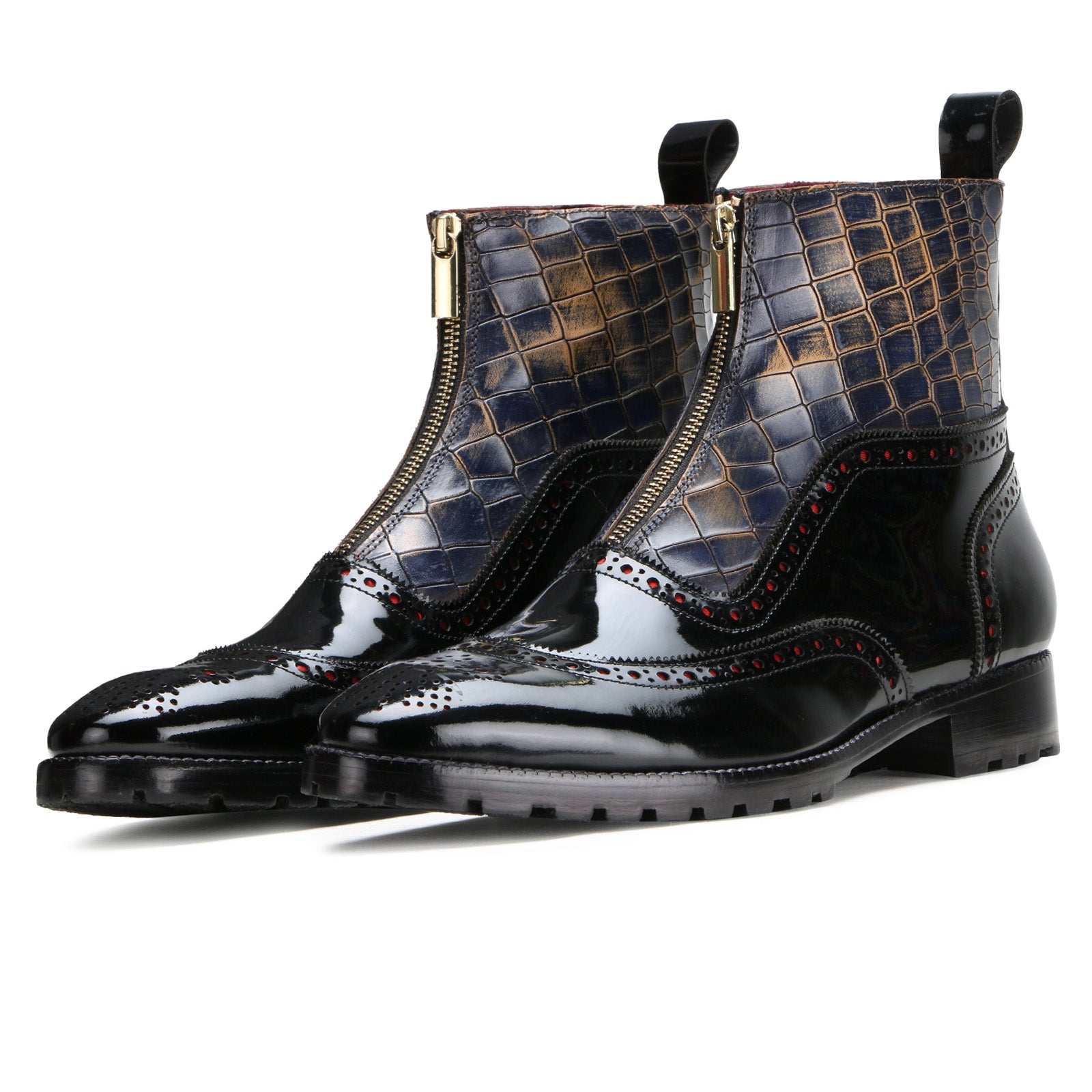 Ripper Black Deepcroc Zipper Leather Boots