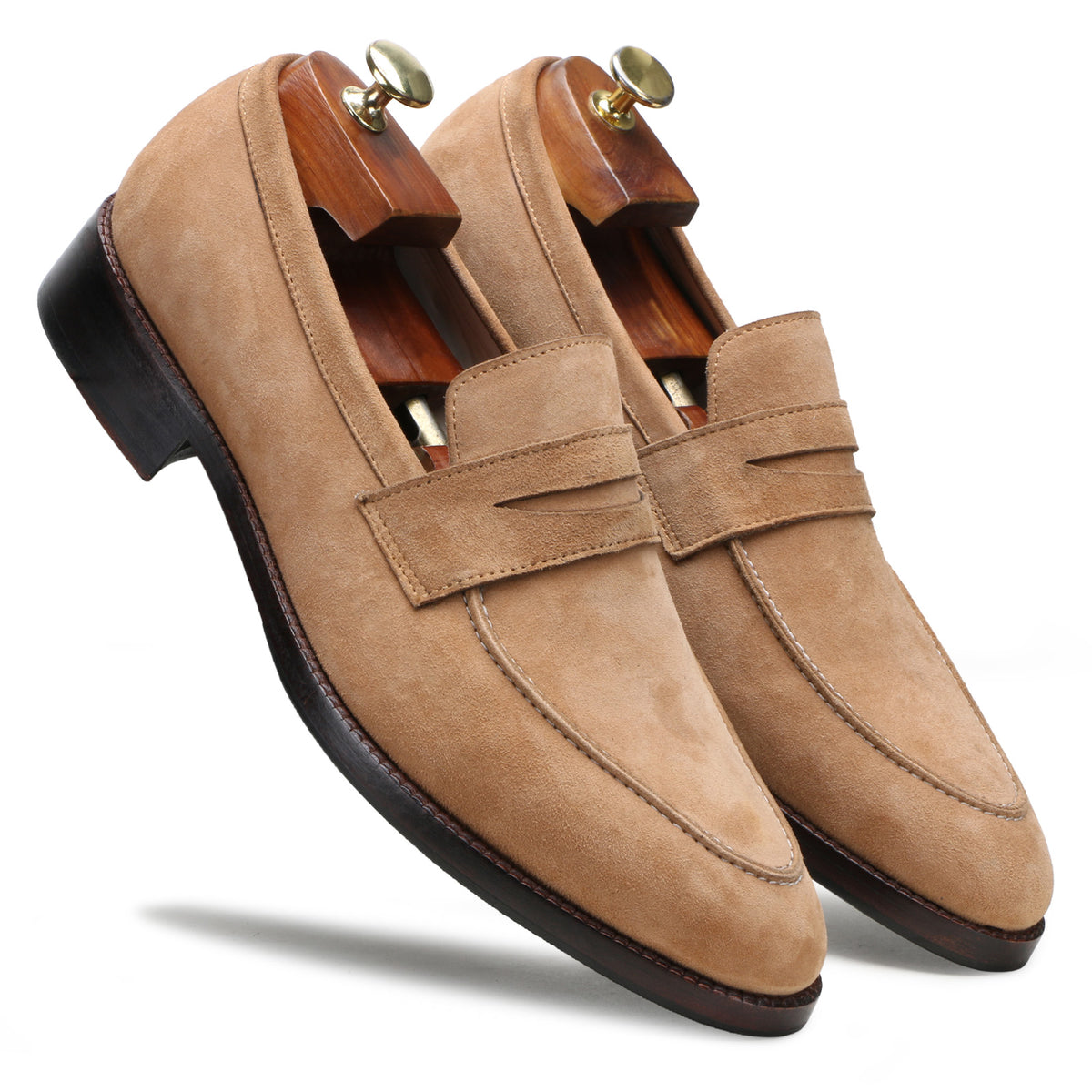 Stravon Penny Loafers in Beige Suede