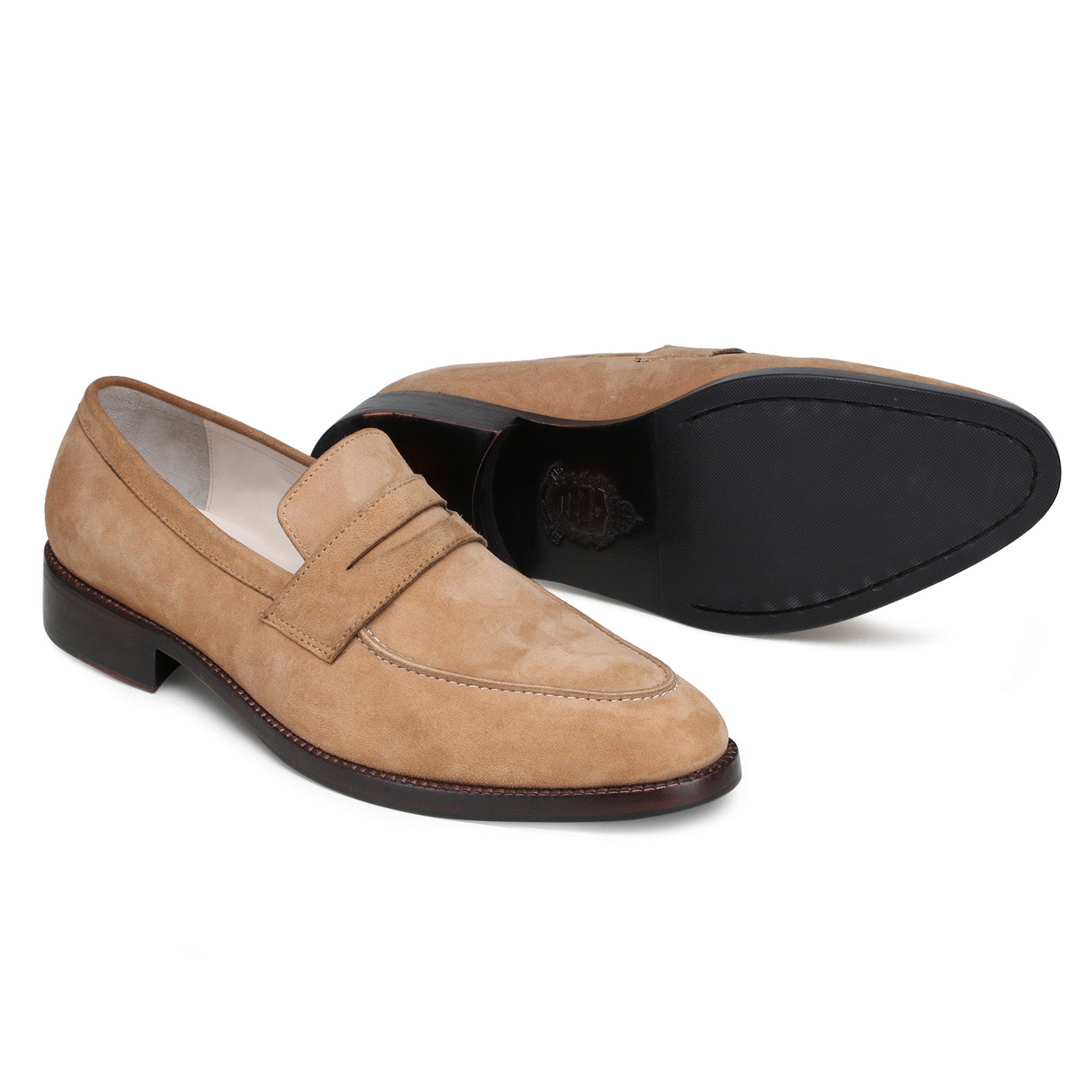 Stravon Penny Loafers in Beige Suede