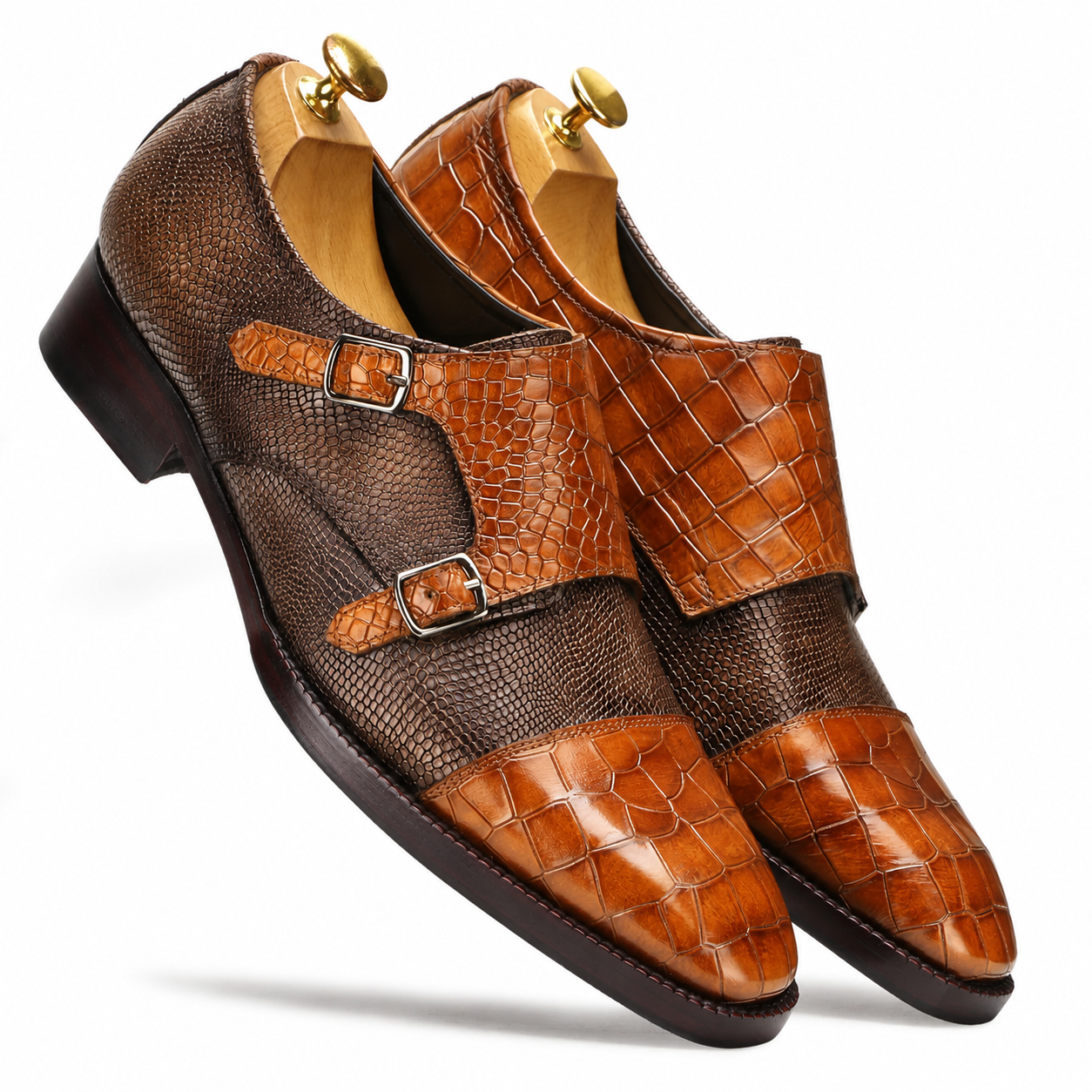 Neyson Designer Double Monks in Cognac-Brown