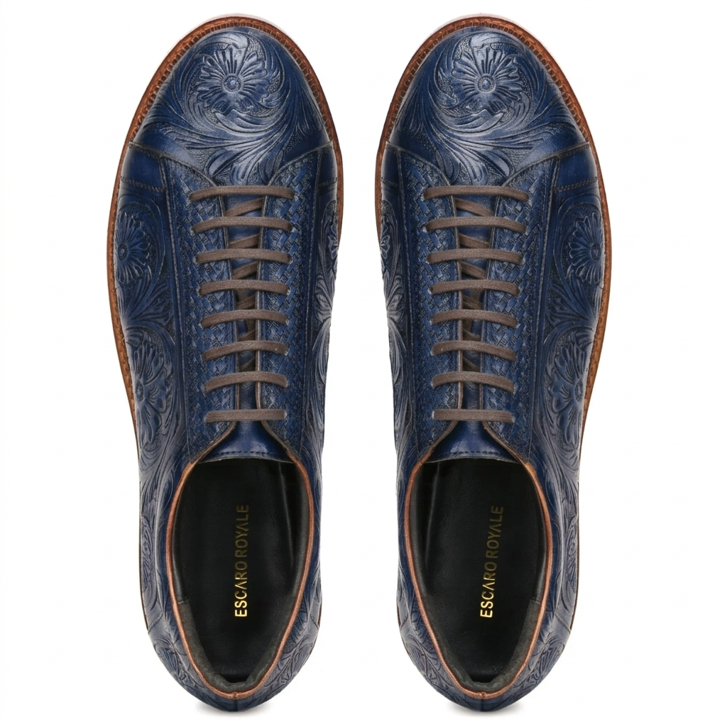 Strumento Handtooled Derby in Navy Blue