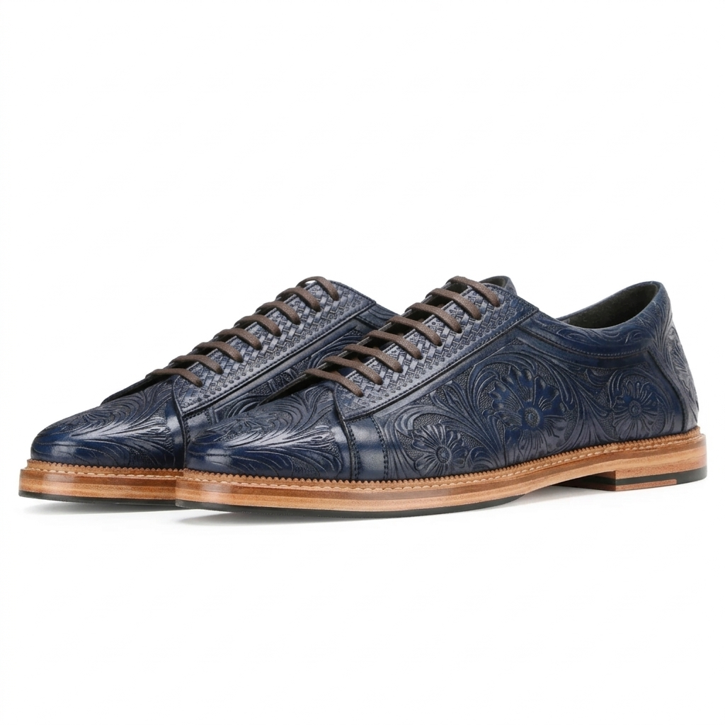 Strumento Handtooled Derby in Navy Blue