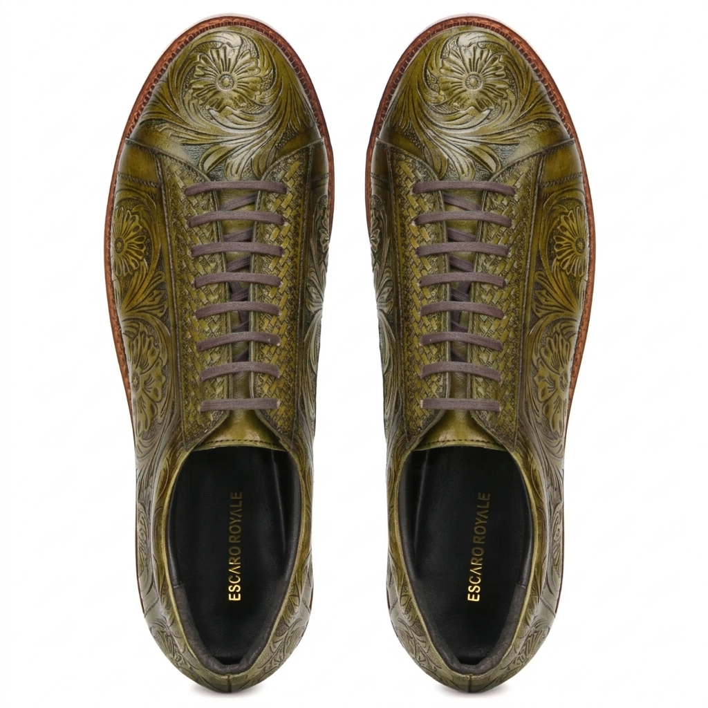 Strumento Handtooled Derby Shoes in Olive