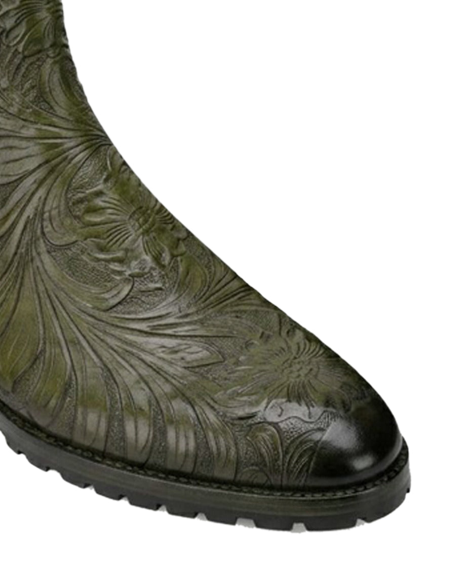 Florentine Handtooled Chelsea Boot in Olive