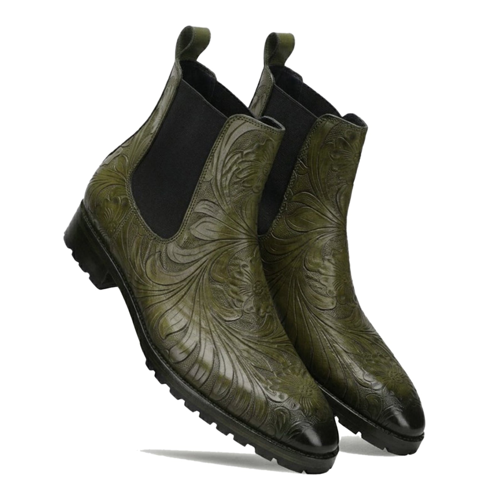 Florentine Handtooled Chelsea Boot in Olive