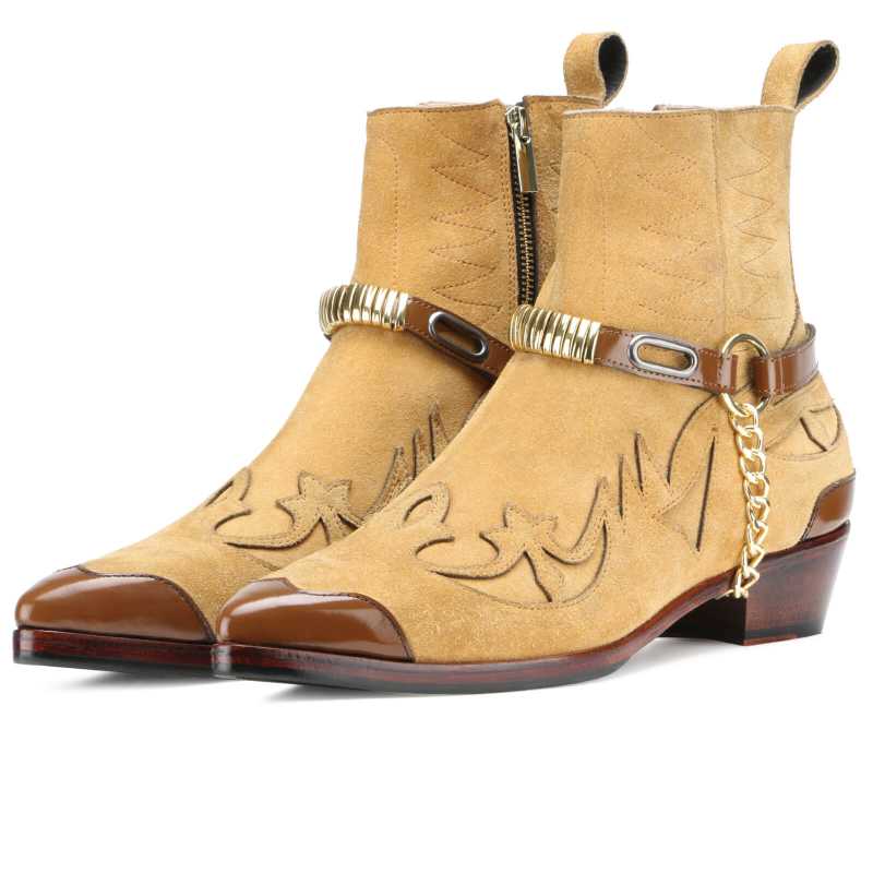 Santiago Cowboy Boots Beige - Escaro Royale