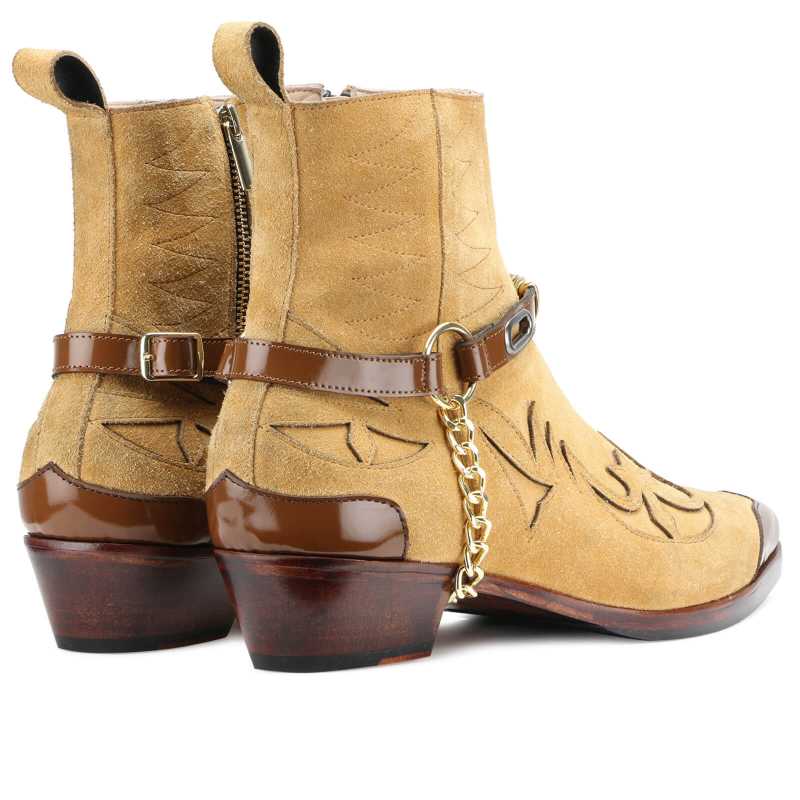Escaro Royale Santiago Cowboy Boots for Men in Beige Suede