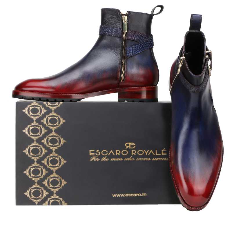 Stivali Zipper Jodhpur Boots in Blue Wine  - Escaro Royale