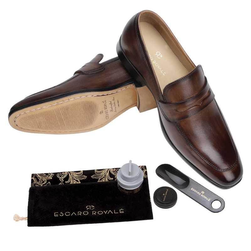 The Flint Penny Loafer In Brown - Escaro Royale