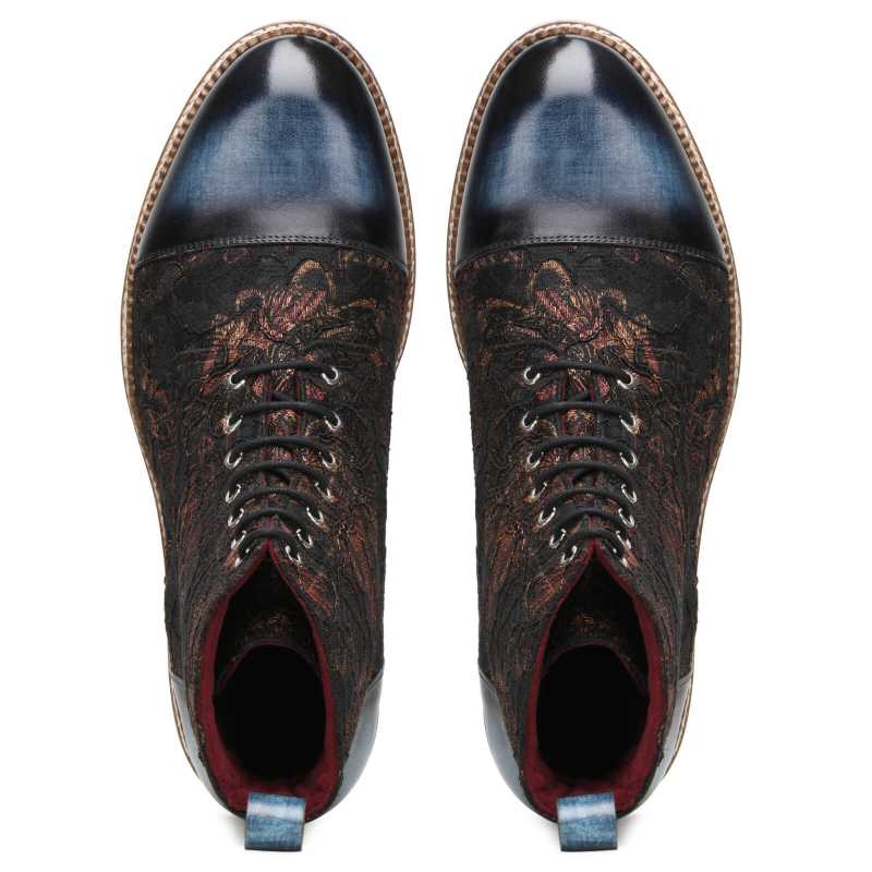 Jose Printed Laceup Boots - Blue Rust - Escaro Royale