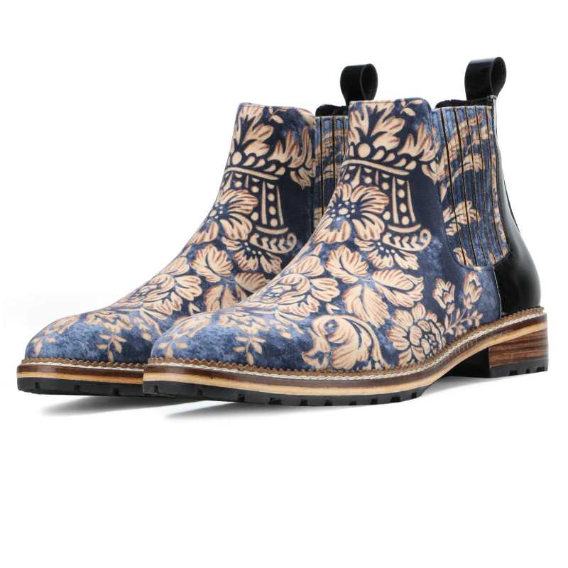 Liam Printed Chelsea Boots - Blue Beige - Escaro Royale