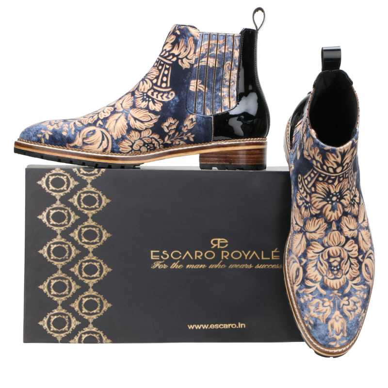 Liam Printed Chelsea Boots - Blue Beige - Escaro Royale