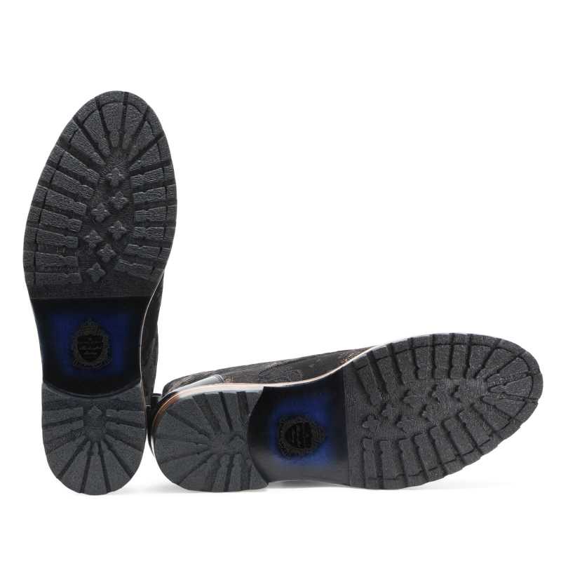 Jose Printed Laceup Boots - Black Blue - Escaro Royale