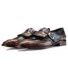 MARK Goodyear Welted Fiddleback PATINA SLIP ON SHOES IN BROWN AND BLUE - Escaro Royale
