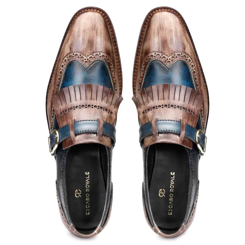 MARK Goodyear Welted Fiddleback PATINA SLIP ON SHOES IN BROWN AND BLUE - Escaro Royale