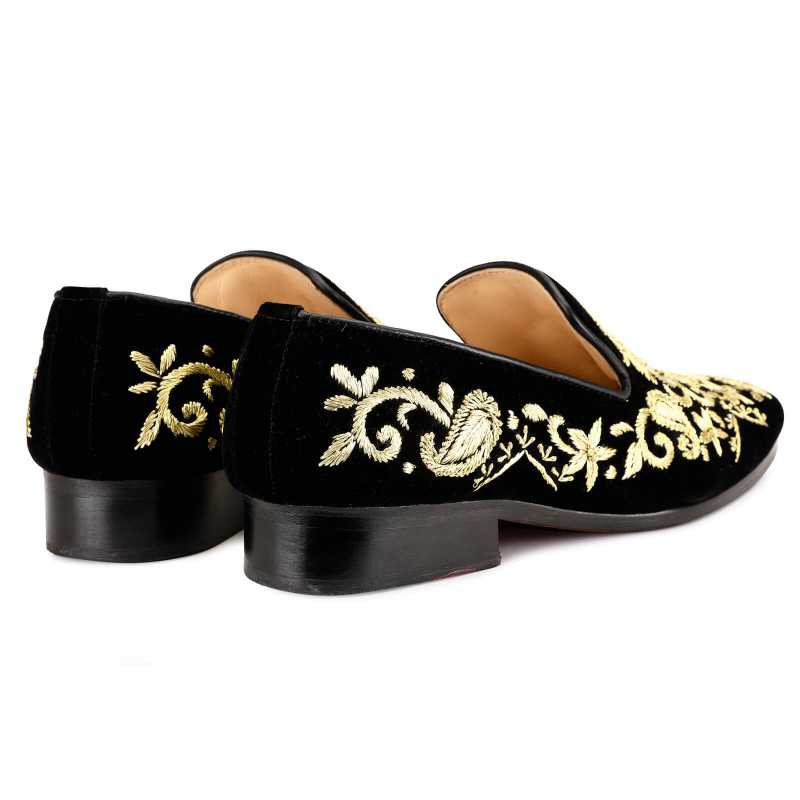 Embroidered Wedding Shoes Black and Gold - Escaro Royale