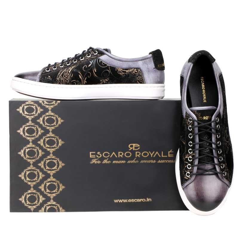 Foilio Luxury Sneakers in Gray Black - Escaro Royale