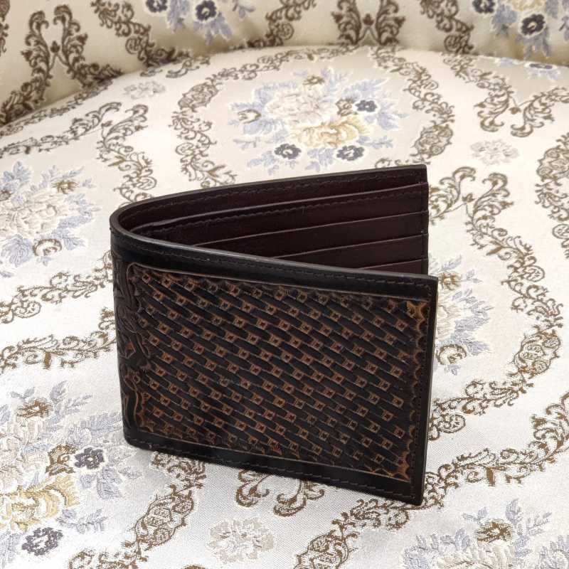The DeepGrid Hand-Tooled Leather Bi-Fold Wallet - Escaro Royale