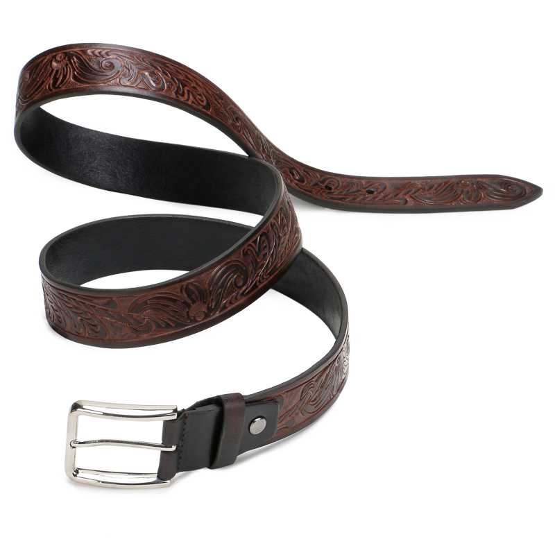 Christiano Hand Crafted Hand Tooled Leather Belt in Black-Brown - Escaro Royale