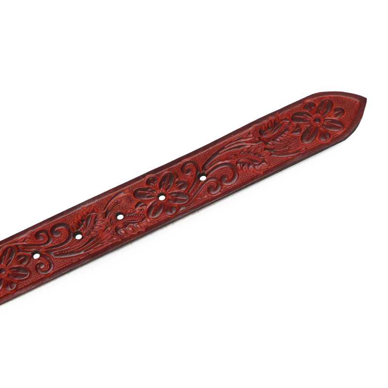 Christiano Hand Crafted Hand Tooled Leather Belt in Cognac - Escaro Royale