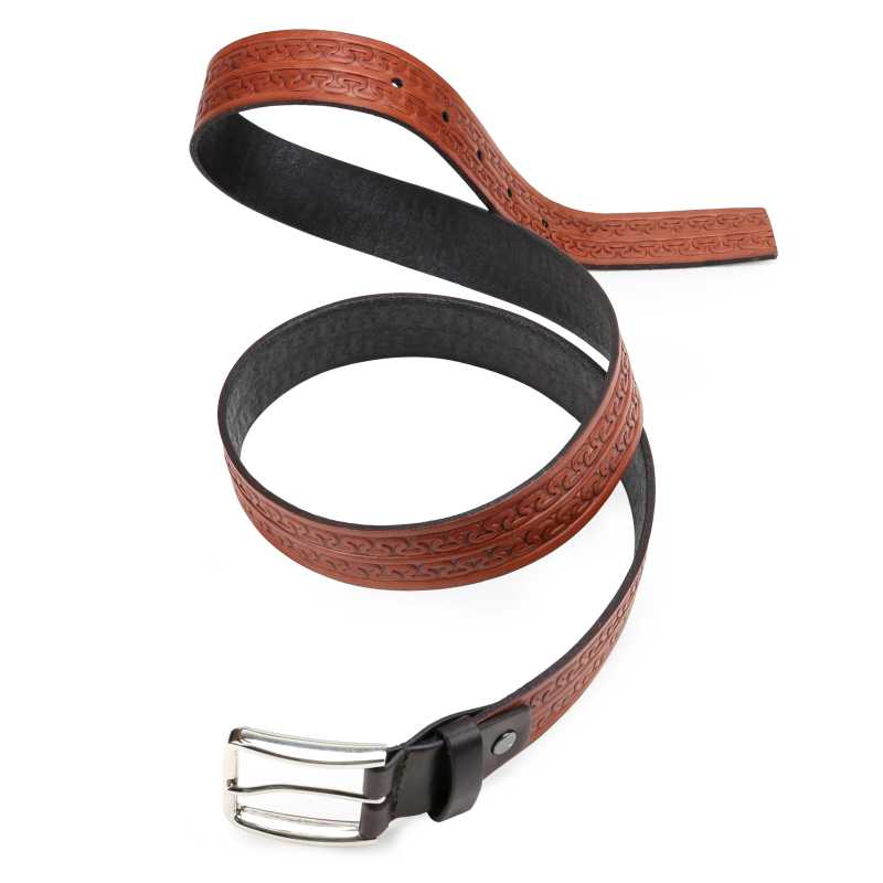 Christiano Hand Crafted Hand Tooled Leather Belt in Brown - Escaro Royale