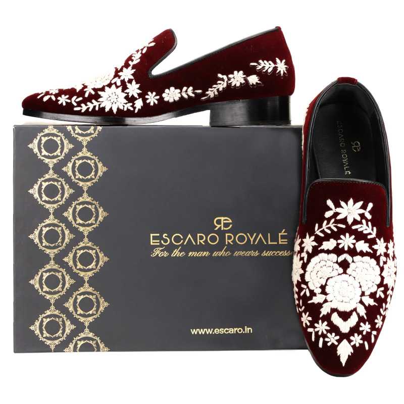 Embroidered Wedding Shoes Maroon - Escaro Royale